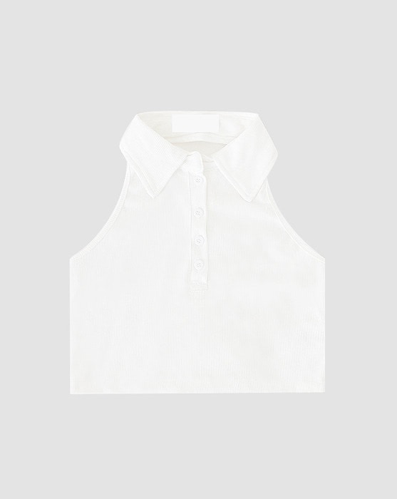 button collar crop sleeveless